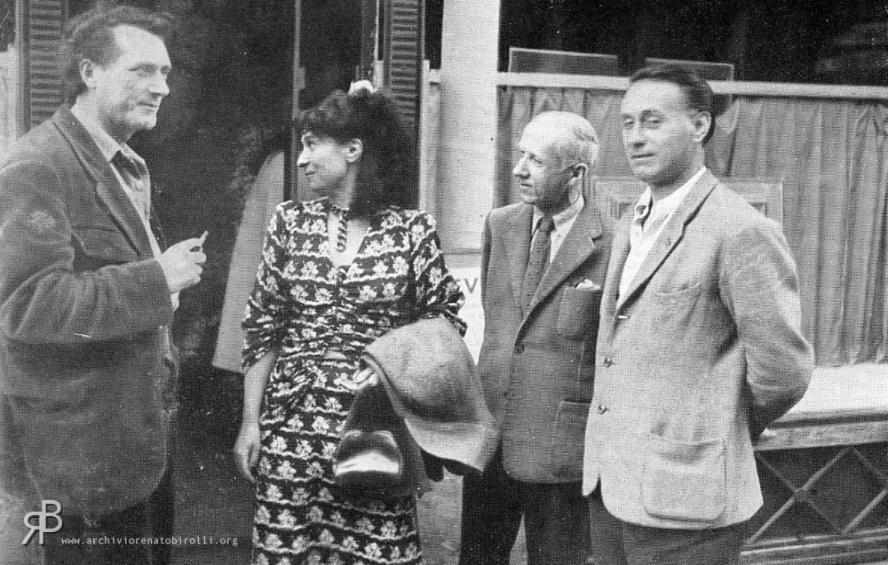 Birolli con Adam, sua moglie e Severini in occasione di una personale di quest'ultimo alla galleria Billiet-Caputo, Parigi, 1947