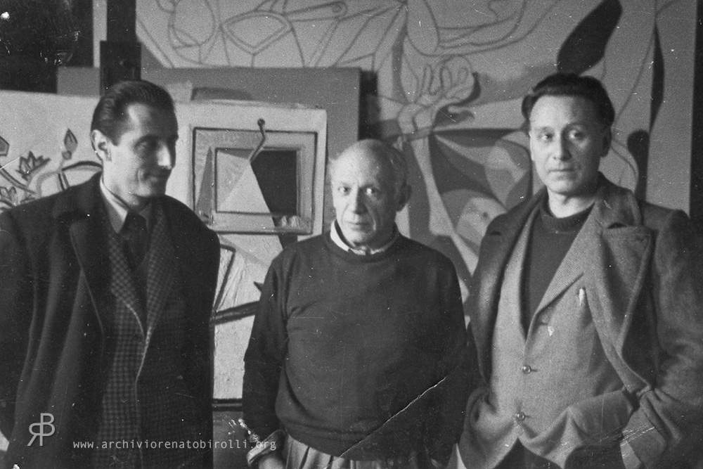 Birolli e Morlotti nello studio parigino di Pablo Picasso, 1947