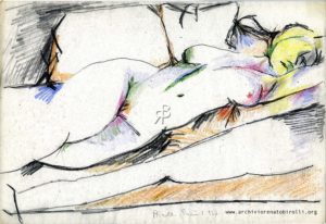 Nudo di donna, 1947, matita litografica e pastello